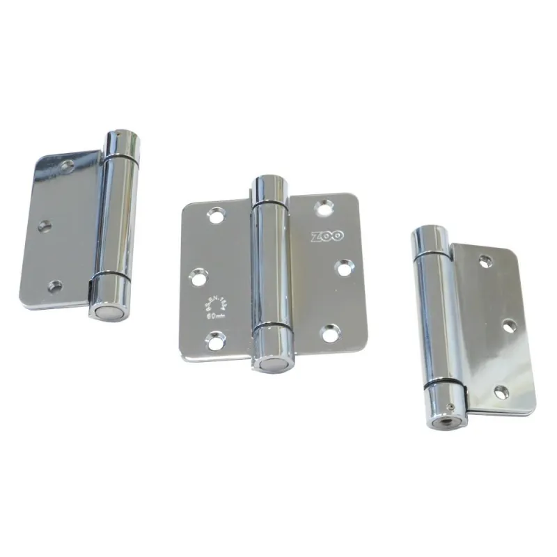 Zawias sprężynowy 89x89mm chromowany 2 ze sprężyną i 1 bez sprężyny