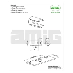 Podpórka półki szklanej 6mm chrom mod. 36