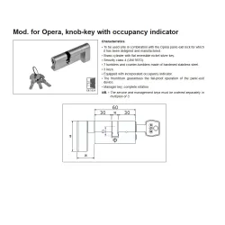 Wkładka z gałką do drzwi 60mm G30/30 mosiężna zabierak 13mm mod. OPERA