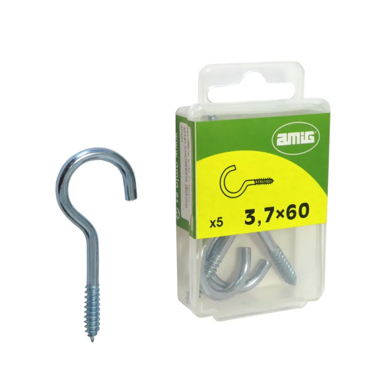 Hak półpełny haczyk wkręcany 3,7x60mm cynkowany 5szt.