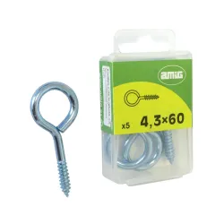 Haczyki oczkowe wkręcane 4,3x60mm oczko 16mm cynkowane 5szt.