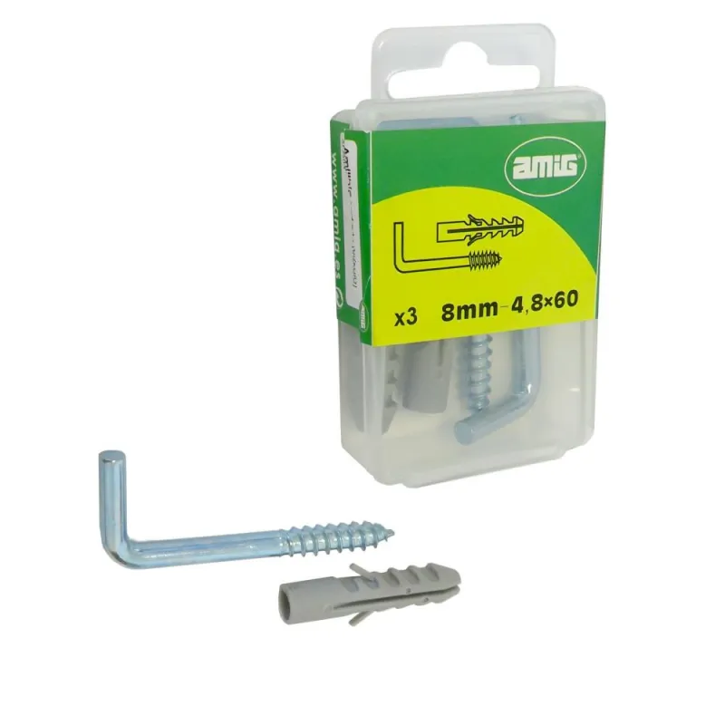 Hak haczyk prosty 4,8x60mm cynkowany + kołek rozporowy 3 szt.