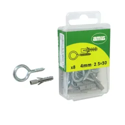 Haczyk wkręcany 2,5x30mm oczko 10mm + kołek rozporowy 4x22 cynk 8szt.