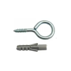 Haczyki oczkowe wkręcane 2,5x30mm oczko 10mm + kołki rozporowe 4x22 cynk 8szt.