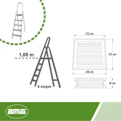 Drabina aluminiowa składana 5 stopni szara udźwig 150kg mod. 485