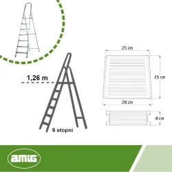 Drabina aluminiowa składana 6 stopni szara udźwig 150kg mod. 485