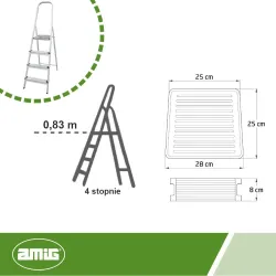 Drabina aluminiowa składana 4 stopnie szara udźwig 150kg mod. 485