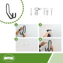 Hak garażowy podwójny 180mm czarny mod. 774