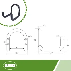 Hak garażowy podwójny 170x150mm czarny mod. 778