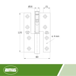 Zawias do drzwi 120x80mm chrom mat PRAWY (pl) mod. 418