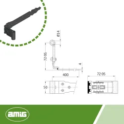 Zawias pasowy 400x72-95 regulowany ozdobny czarny do fi.14 mod. 7110