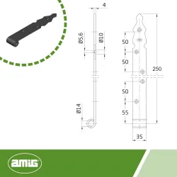 Zawias pasowy 7050-250 ozdobny czarn