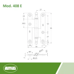 Zawias do drzwi 95x54mm stal złoty lakierowany rozłączny PRAWY (pl) mod. 408E