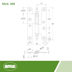 Zawias do drzwi 94x54mm stal czarny rozłączny PRAWY (pl) mod. 408