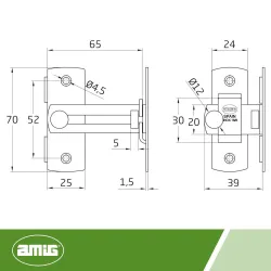 Zamknięcie kątowe zasuwka/haczyk ze stali nierdzewnej inox 65mm mod. 10L AMIG