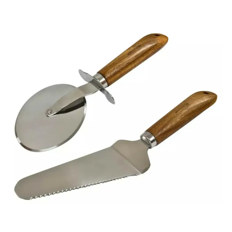 Zestaw do pizzy Łopatka i Nożyk stal nierdzewna + drewno