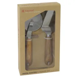 Zestaw do pizzy Łopatka i Nożyk stal nierdzewna + drewno