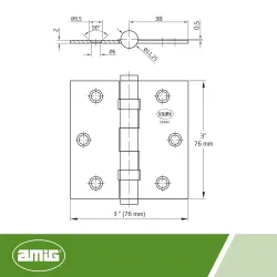 Zawias do drzwi 76x76x2mm stal nierdzewna INOX czarny splatany łożyska 2szt. mod. 2012