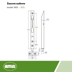 Zasuwa czołowa stal nierdzewna INOX 300x16mm KANTRYGIEL przekładany mod. 401