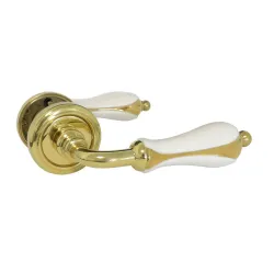 Klamka drzwiowa mosiężna z porcelanową rękojeścią biało złota mod. ANASTASIA 198/266