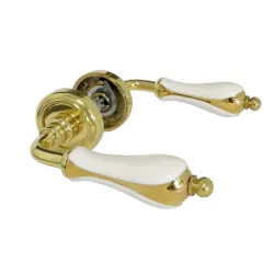 Klamka drzwiowa mosiężna z porcelanową rękojeścią biało złota mod. ANASTASIA 198/266