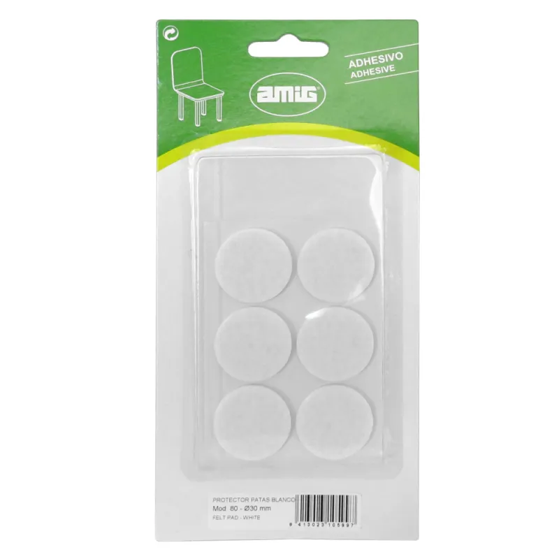 Podkładki filcowe okrągłe 30mm białe 6szt. mod.80 przyklejane DIS