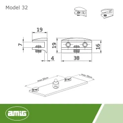 Podpórka półki szklanej 6mm czarna mod.32
