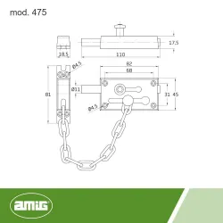 Zasuwa z łańcuchem 80x45mm mosiądzowana mod. 475