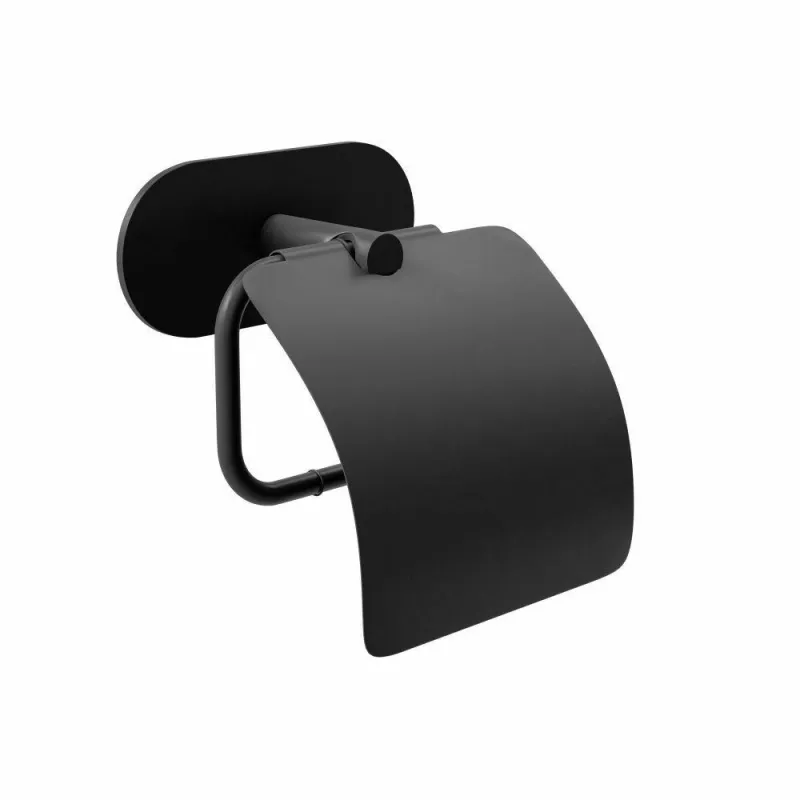 Uchwyt na papier toaletowy z klapką czarny przyklejany 141mm mod. EA-4