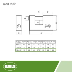 Kłódka mosiężna 90x65mm mod.2001