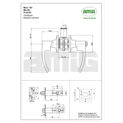 Klamka z zamkiem i pokrętłem chrom mat mod. 732 łazienkowa