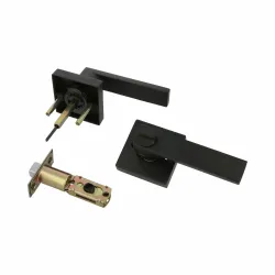 Klamka z zamkiem i pokrętłem czarna mod. 737 łazienkowa