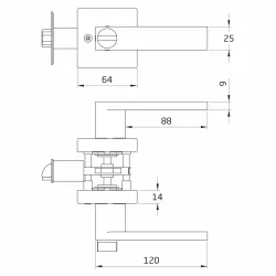 Klamka z zamkiem i pokrętłem czarna mod. 737 łazienkowa