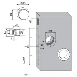 Uchwyty wpuszczane okrągłe 60mm chrom satyna SCIVOLA-E + uchwyt na palec