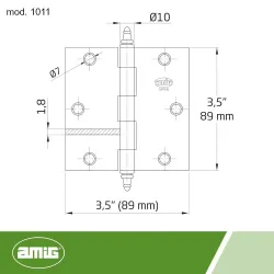 Zawias do drzwi 89x89mm stal mosiądzowany splatany 2szt. mod. 1011
