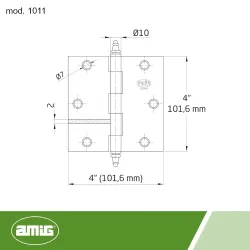 Zawias do drzwi 101,6x101,6mm stal mosiądzowany splatany 2szt. mod.1011