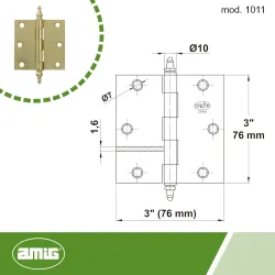 Zawias 1011-76x76 mosiądzowany 2szt.