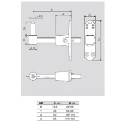 Trzpień zawiasu 9mm regulowany 116-145 szyld 90x25mm srebrny mat AGB