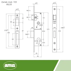 Zamek do profili metalowych na wkładkę 85/25 nikiel satyna mod. 725GR