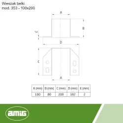 Wspornik wieszak belki 100mm inox 200x80mm mod. 353