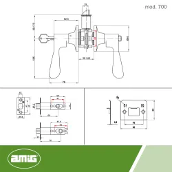 Klamka z zamkiem klucz + pokrętło złoto antyczne Prawa wejściowa mod. 700