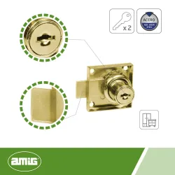 Zamek meblowy fi. 19mm mosiądzowany mod. 1A
