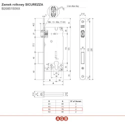 Zamek rolkowy na wkładkę 50mm F22 mosiądzowany SICUREZZA