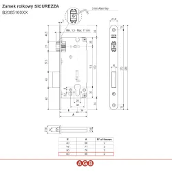Zamek rolkowy na wkładkę 60mm F22x238 mosiądzowany SICUREZZA