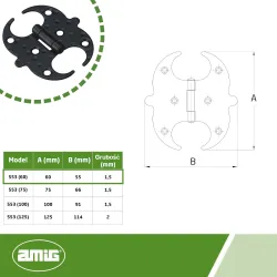 Zawias czarny ozdobny rustykalny 60x55x1,5mm czarny mod. 553 DIS