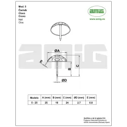 Ćwiek gwóźdź ozdobny okrągły 25mm czarny mod.5 DIS 4szt.