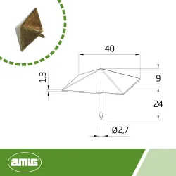 Ćwiek gwóźdź ozdobny piramida 40mm złoto antyczne mod.2