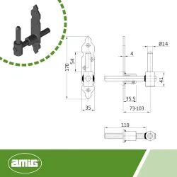 Trzpień zawiasu fi.14mm z regulacją 73-103 czarny mod. 8060