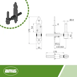 Trzpień zawiasu fi.14mm z regulacją 133-163 czarny mod. 8060