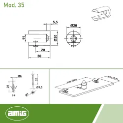 Podpórka półki szklanej 10mm chrom połysk mod. 35